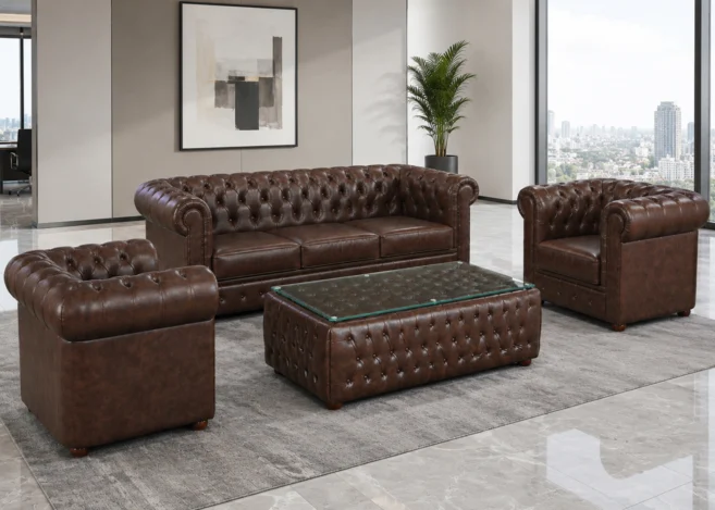 Chester 5 Seater Office Sofa (3+1+1)- Brown