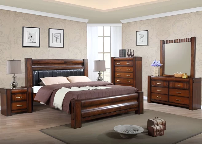 ANTONIO KING SIZE BED WITH 2 Night stands, Dressing Table/Mirror & Chest of Drawers