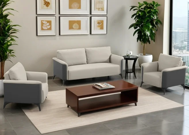 5 SEATER OFFICE SOFA SET-BEIGE & BLUE