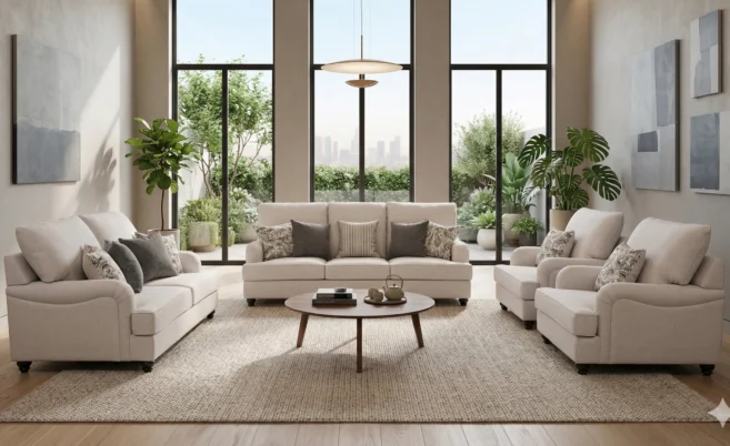 SEATTLE 6/7 SEATER FABRIC SOFA-BEIGE