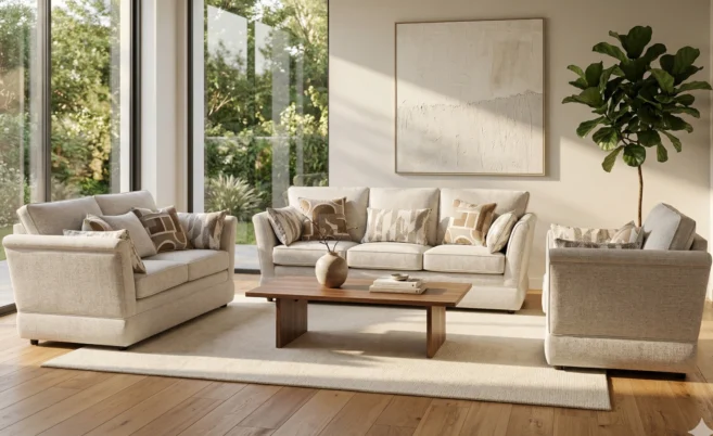SIERRA 6 SEATER FABRIC SOFA - LATTE